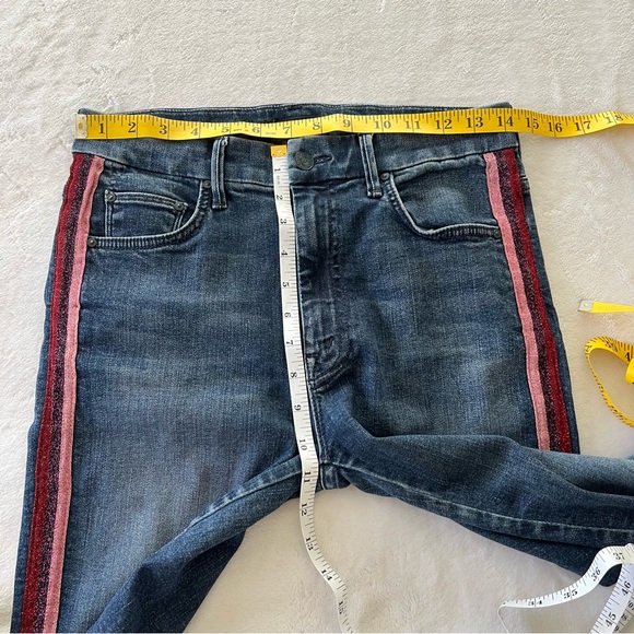 MOTHER High Waisted Looker Here Kitty Kitty Glitter Racer Stripe Jeans Size 28 - Picture 13 of 13